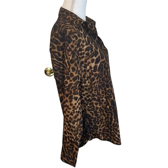 LAUREN Ralph Lauren Brown Black Leopard Print Long Sleeve Button Down Shirt. Med - Picture 6 of 15